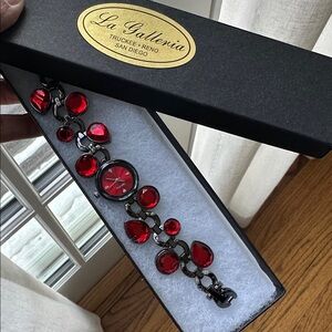 Geneva red crystal stainless steel watch NIB